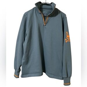 Psycho Bunny blue and orange quarter zip pullover sweatshirt logo arm